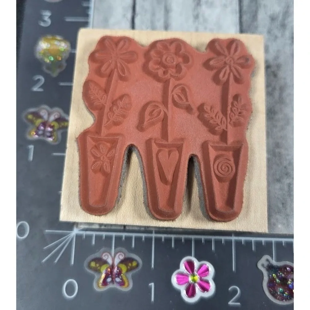 Penny Black Trio Flowers Pots Planters 2630F 2003 Rubber Stamp Wood #E99